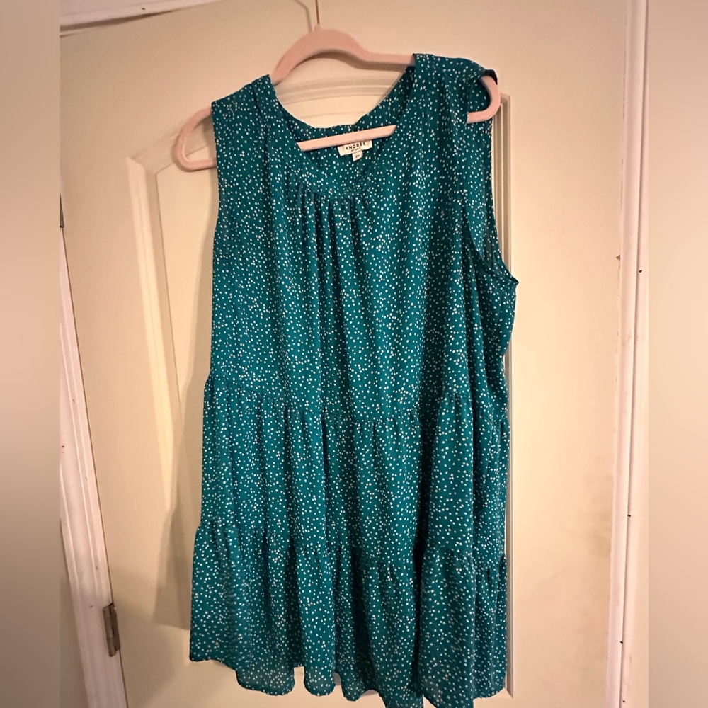 Teal Sleeveless Polka Dot Tunic